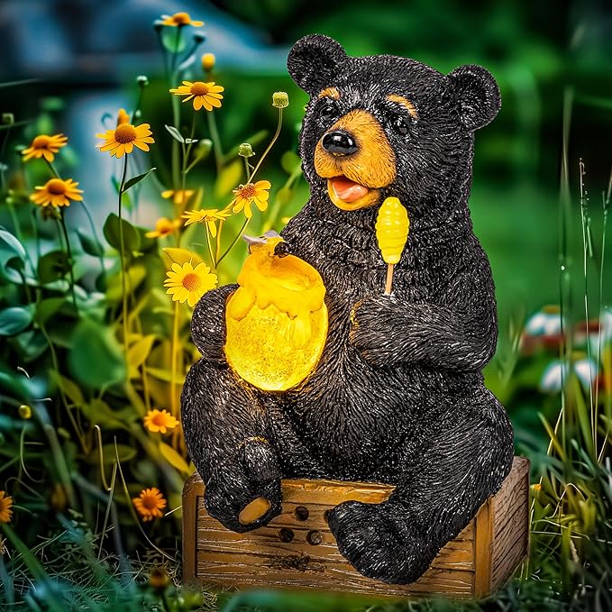 GIGALUMI Solar Garden Statues Outdoor Gifts for Women, Mom, Grandma, Cute Bear Figurine Christmas Housewarming Birthday Gifts, Garden Statues Decoration for Outside Yard, Patio, Balcony, Lawn, Pond