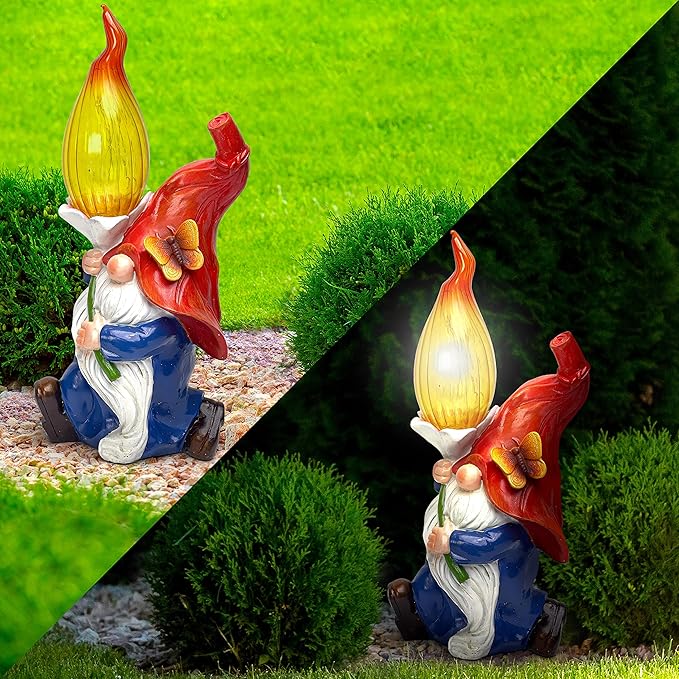 Daisy & Olive | Garden Gnome, Solar Large Gnomes, Outdoor Decorations for Patio, Solar Garden Gnomes Outdoor, Garden Gnome Gifts, Outdoor Garden Decor, Sister Gift | Gift for Women| Yard Decor.