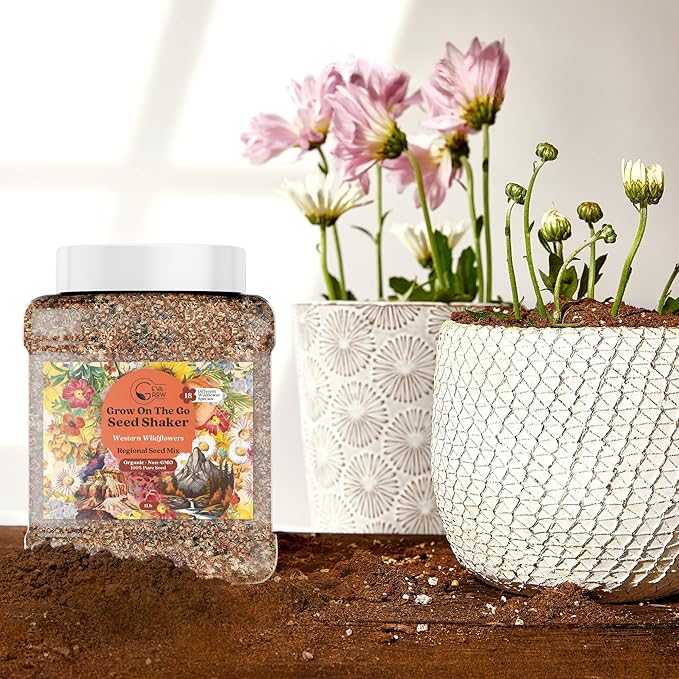 GevaGrow - Western Wildflower Seeds Regional Mix - Organic, Non-GMO - 100% Pure Seed - 18 Different Wildflowers Seeds of Annual and Perennial, 1LB Tub