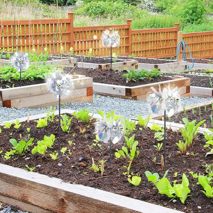 BATTIFE 6 Sets Pinwheels for Yard and Garden, Double Sides Reflective Bird Deterrent Pinwheel, Large Silver Outdoor Sparkly Wind Spinner, Pin Wheels for Lawn and Patio…