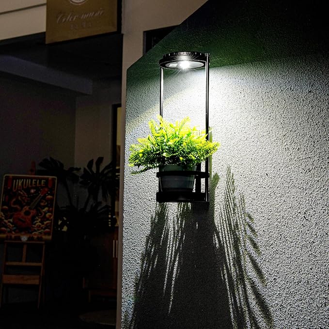 Solar Yard Wall Light with Plant Stands, Wireless Outdoor Solar Wall Lamp with 2 Modes & IP45 Waterproof Dusk to Dawn LED Outdoor Solar Lights for Garden Patio Yard Decoration (1Pack)