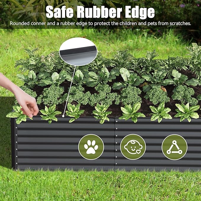 Domi Galvanized Raised Garden Bed, Outdoor Planter Garden Boxes Large Metal Planter Box for Gardening Vegetables Fruits Flowers, Dark Grey (6x3x2ft)