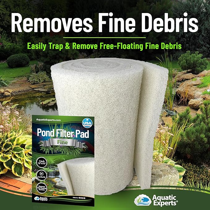 Classic Koi Pond Filter Pad FINE - White Bulk Roll Pond Filter Media, Ultra-Durable Pond Filters for Outdoor Ponds, Reusable Fish Pond Filter Material, USA, Aquatic Experts (3/4" - 1" x 12" x 72")