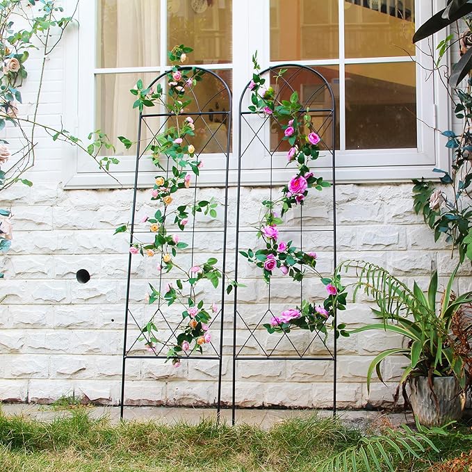 Garden Trellis for Climbing Plants Outdoor 2 Pack 59" H x 15.9" W Unique Design Metal Trellis for Cucumber, Tomatoes, Vines, Flower Beds, Roses - Rust Proof Iron