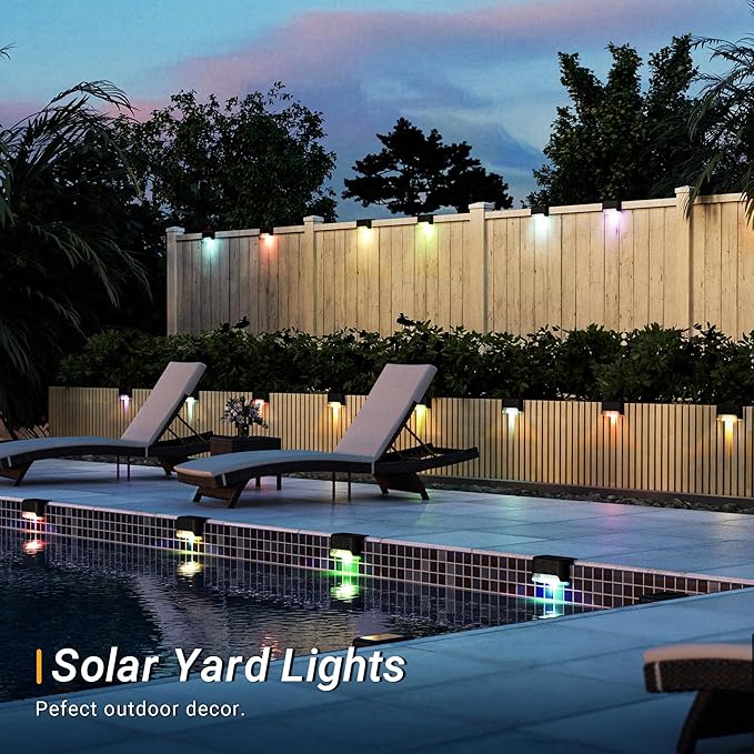 pearlstar 16 Pack Color Changing Solar Deck Lights,Solar Pool Side Lights,Waterproof LED Light for Outdoor Decks, Railing,Stairs, Steps, Fence, Yard, and Patio Christmas Decoration Lamp（Black）