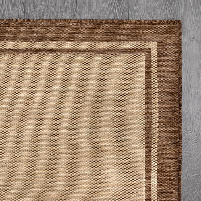 CAMILSON Outdoor Rug 8x10 Bordered Natural Brown Modern Area Rugs for Indoor and Outdoor Patios, Kitchen and Hallway Mats, Washable Porch Deck Outside Carpet (Border Jute, 8 x 10)