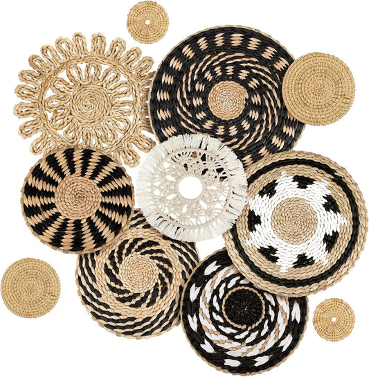 Tatuo 11 Pcs Boho Wall Basket Decor Decorative Bulrush Woven Basket Wall Decor Art Round Farmhouse Hanging Baskets for Kitchen Rustic Home Summer Decorations, Multi Sizes(Boho)