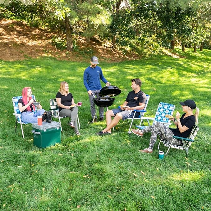 Lawn Chair USA Folding Aluminum Outdoor Patio Lawn Chair | Heavy-Duty Webbed Chairs for Camping, Sports, Beach, Yard & Tailgating | Lightweight Portable | Classic - Black/Burgundy
