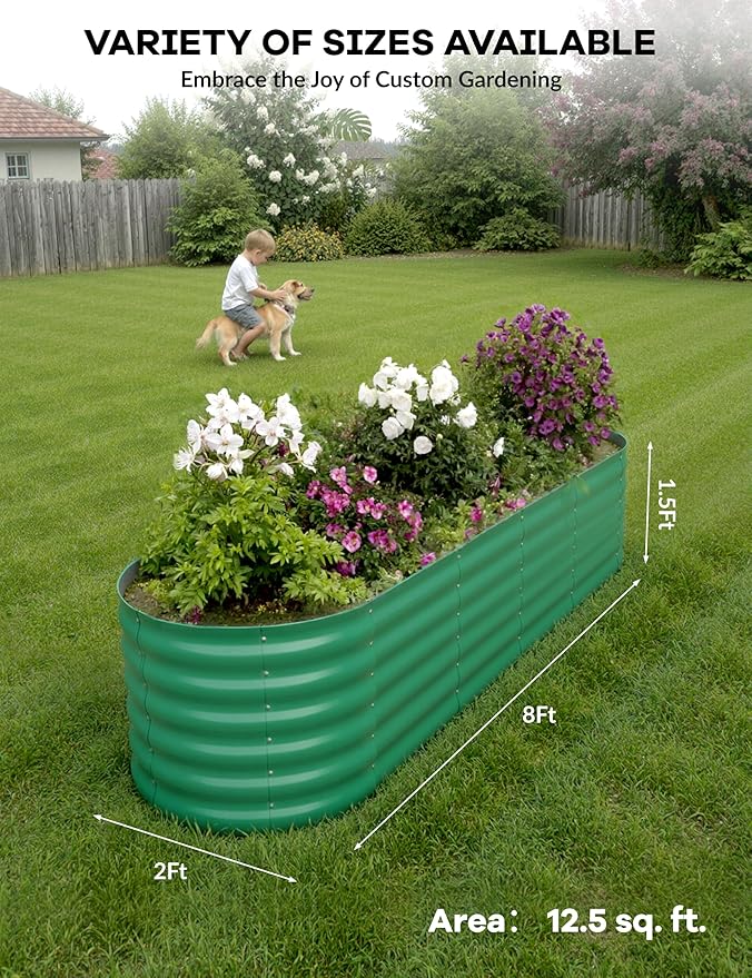8x2x1.5ft Raised Garden Bed,Galvanized Raised Planter Boxes Outdoor with Easy Assembly, Large Garden Bed for Vegetables, Fruits, Flower,Raised Garden Bed,Green