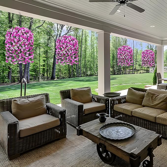 Hanging Baskets Artificial Flowers for Outdoor Interior Decor, Artificial Daisies Flowers Shrubs Plants with Baskets for Home Porch Garden Patio Spring Summer Decoration(Double Lotus)