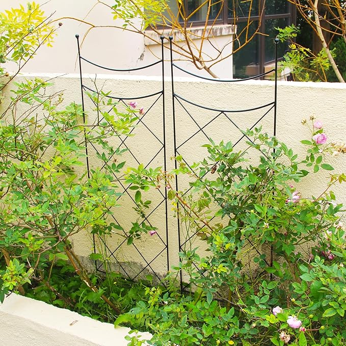 45.3" H x 15" W Metal Garden Trellis for Climbing Plants, Black Iron Trellis for Vines Plant Rose Vegetable Support,Large Decorative Outdoor Trellis，2 Pack