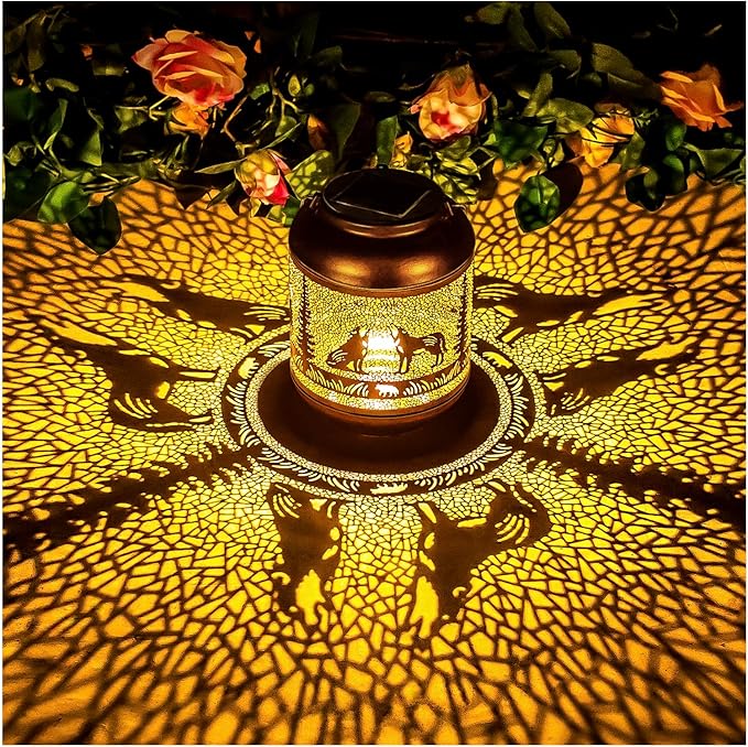 2 Pack Wolf Solar Lanterns Outdoor Waterproof Hanging Solar Lights Wolf Gifts for Women Men Mom Metal Decorative LED Outdoor Lanterns for Patio, Lawn, Landscape, Garden Decor, Yard Decorations