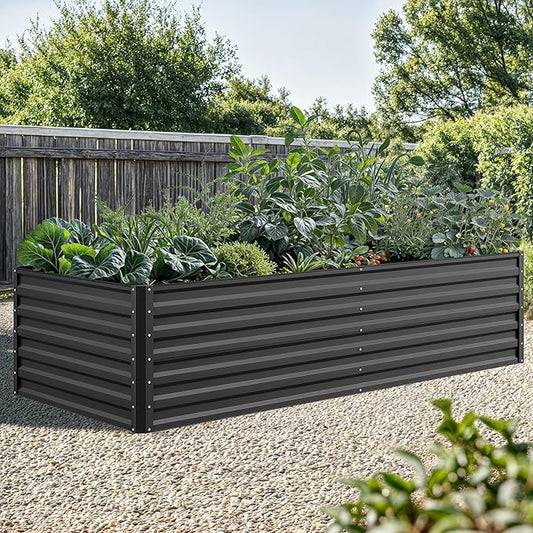 YITAHOME 96x48x24 in Galvanized Raised Garden Bed Kit, Large Metal Planter Box with Gloves, Safety Rubber & Support Rod, Outdoor Flower Bed for Plants Vegetables, Black