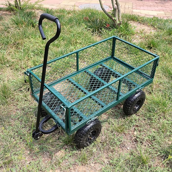 Heavy Duty 400 Lbs Capacity Mesh Steel Garden Cart Folding Utility Wagon with Removable Sides Multi-Purpose