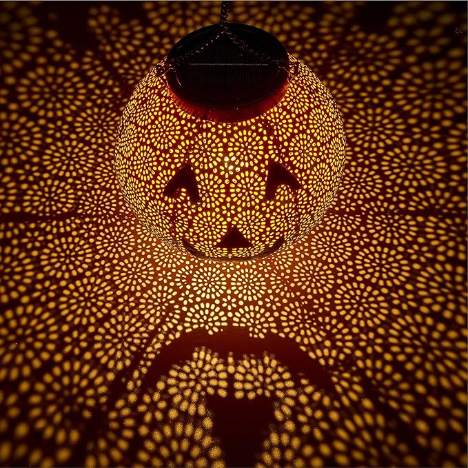 Halloween Solar Lantern Hanging Pumpkin Lights Outdoor Decoration - Solar Powered Lantern Lights Waterproof LED Decorative Lights for Porch Backyard Garden Tree Indoor Orange Halloween Lights Decor