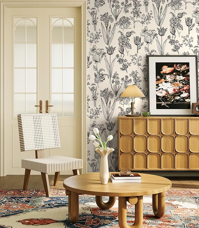 Dimoon 236"x17.3" Floral Peel and Stick Wallpaper Beige Contact Paper Waterproof Wallpaper Delicate Vintage Flower Thicken Plant Self Adhesive Removable Wall Covering Shelf Liner Decal Vinyl Roll