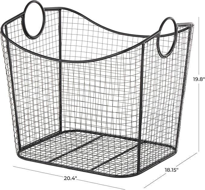Deco 79 Metal Decorative and Functional Storage Basket Deep Basket Organizer with Round Handles, Basket for Storage 20" x 18" x 20", Black