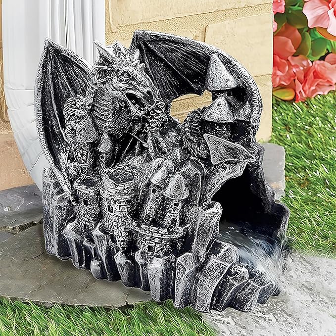 Dragon Gutter Diverter Rain, Outdoor Decor Sculpture, Garden Rain Downspout Diverter, Splash Block, Gutter Extender, Decorative Extension, Animal Statue,Eco-Friendly Resin, Fits 3x4 Downspouts
