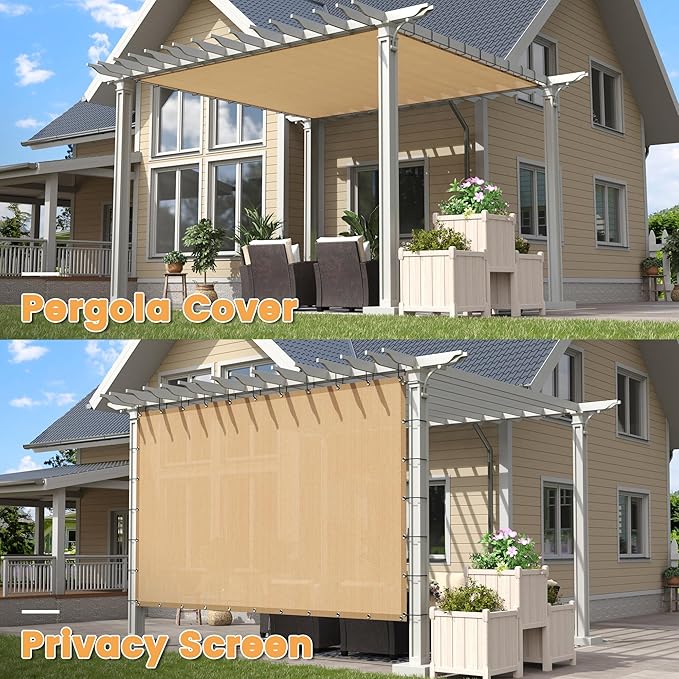 VICLLAX Shade Fabric Sun Shade Cloth with Every 2 FT Grommets for Patio Garden Pergola Cover Canopy 16x16 FT, Wheat