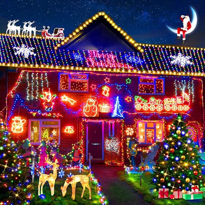 KNONEW 600FT 1500 LED Christmas String Lights Outdoor Green Wire Fairy Light 8 Modes & Timer Plug in Waterproof for Xmas Yard Tree Wedding Party Holiday Decorations(Multicolor)