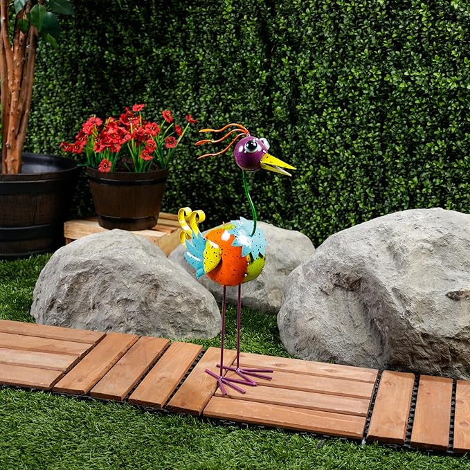 Alpine Corporation LAZ328HH Quirky Metal Rainbow Bird Decor, Animal Statue for Patio, Lawn & Garden, 21" H, Multicolor