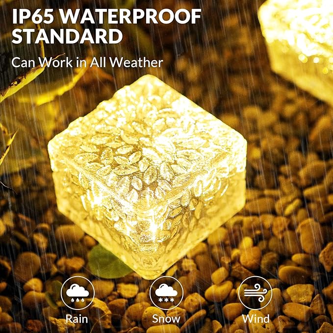Solar Brick Lights - Outdoor Waterproof Patio Decor, 2.8 * 2.8in Garden Lights for Outside 4 Packs, Patio, Yard, Walkway, Pathway