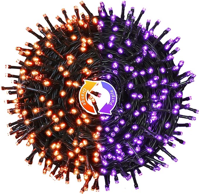JMEXSUSS 250 LED Orange and Purple Christmas String Lights Indoor Outdoor Waterproof for Garden Patio Party Halloween Christmas Decorations