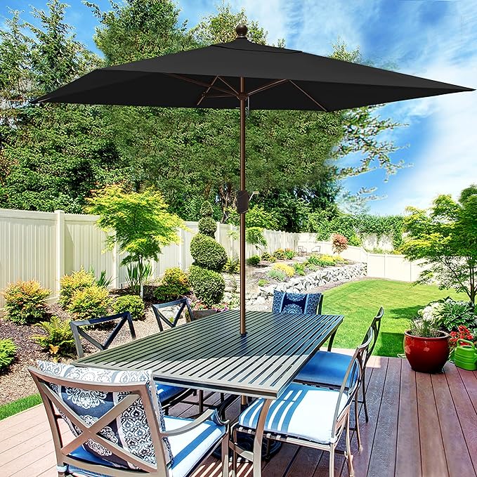 EliteShade USA 10-Year-Non-Fading 6.5x10FT Rectangular Market Umbrella Patio Umbrella Outdoor Table Umbrella with Ventilation, Black