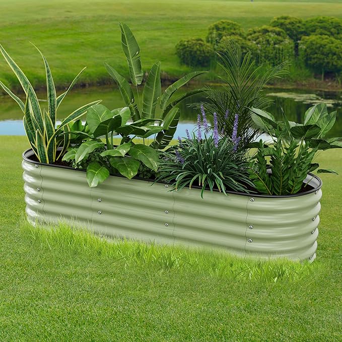 6.5X2X1.4 FT Raised Garden Bed for Outdoors - Galvanized Planter Raised Beds, Metal Planter Box for Vegetables,Flowers, Herbs, and Succulents(Light Green)