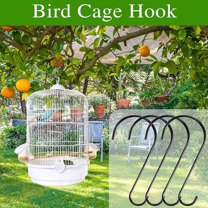 Dreecy 12 Inches Tree Branch Hooks, 4 Pack Extra Large S Hooks for Hanging Plants,Heavy Duty Hooks for Hanging Plants, Black Bird Feeder Hooks for Outdoors Hanging Basket, Lanterns and Ornaments