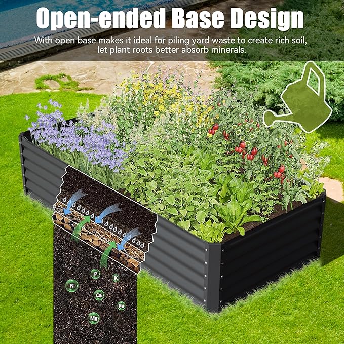 Domi Galvanized Raised Garden Bed, Outdoor Planter Garden Boxes Large Metal Planter Box for Gardening Vegetables Fruits Flowers, Dark Grey (8x4x1.5ft)