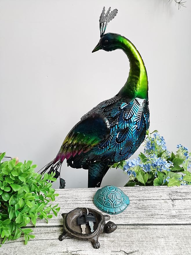 BSTGIFTS Cast Iron Turtle Key Hider - Spare Key Holder - Garden Decoration Turtle, Jewelry Trinkets Box for Key, Ear Studs, Ring, Paper Clip (Antique Blue)