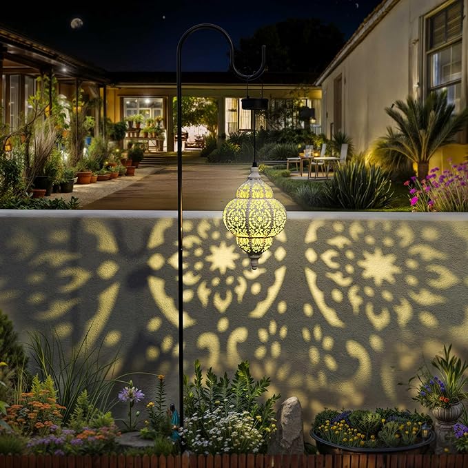 Hanging Solar Lights Outdoor Garden Decor Solar Lantern Waterproof Plastic Moroccan Outdoor Decorations for Patio Pathway Yard Backyard Garden Decorative (2, White)