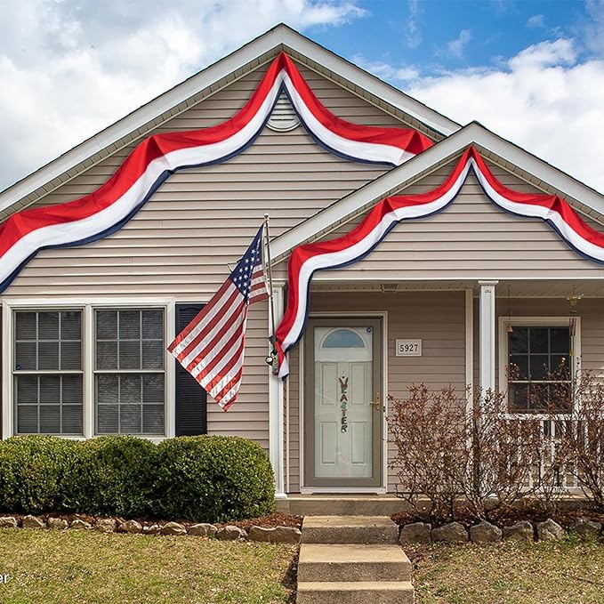 2Pack American Bunting Flag 2x20Ft USA Patriotic Banner Flag Decor Porch Outdoor Red,White & Blue Decorations 4th of July Bunting Decorate Home Garden Outside Décor Independence Day Memorial Days