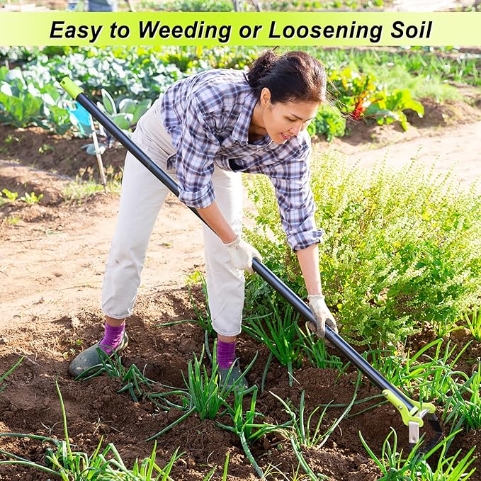 Garden Hoe - Adjustable Scuffle Hoe for Weeding Gardening Loosening Soil- Heavy Duty Hula Hoes with Long Handle - Stirrup Hoes, Garden Tools for Women Men (30-61in)