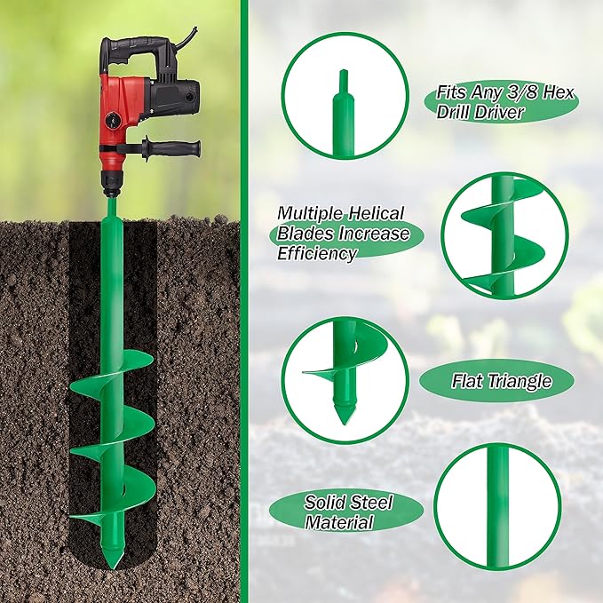 Auger Drill Bit for Planting, 4x25Inch Garden Earth Auger, Spiral Drill Hole Rapid Planter Seedling & Bedding Plant,Ground Planting Drill Bit Auger Post Hole Digger for 3/8''Hex Drive Drill