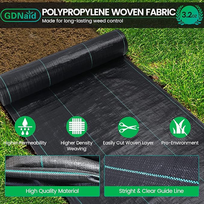 4ftx300ft Weed Barrier Landscape Fabric Heavy Duty, 3.2oz Weed Barrier Fabric, Weed Fabric Garden Fabric, Woven Geotextile Fabric