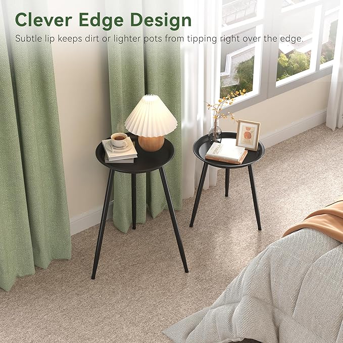 Indoor Plant Stand Metal Mid Century Tall Plant Table Flower Pots,Modern Plant Stand for Indoor Plants Outdoor Small Round Side Home Decor Shelf Heavy Duty Plant Holder End Table Black 2 Pack