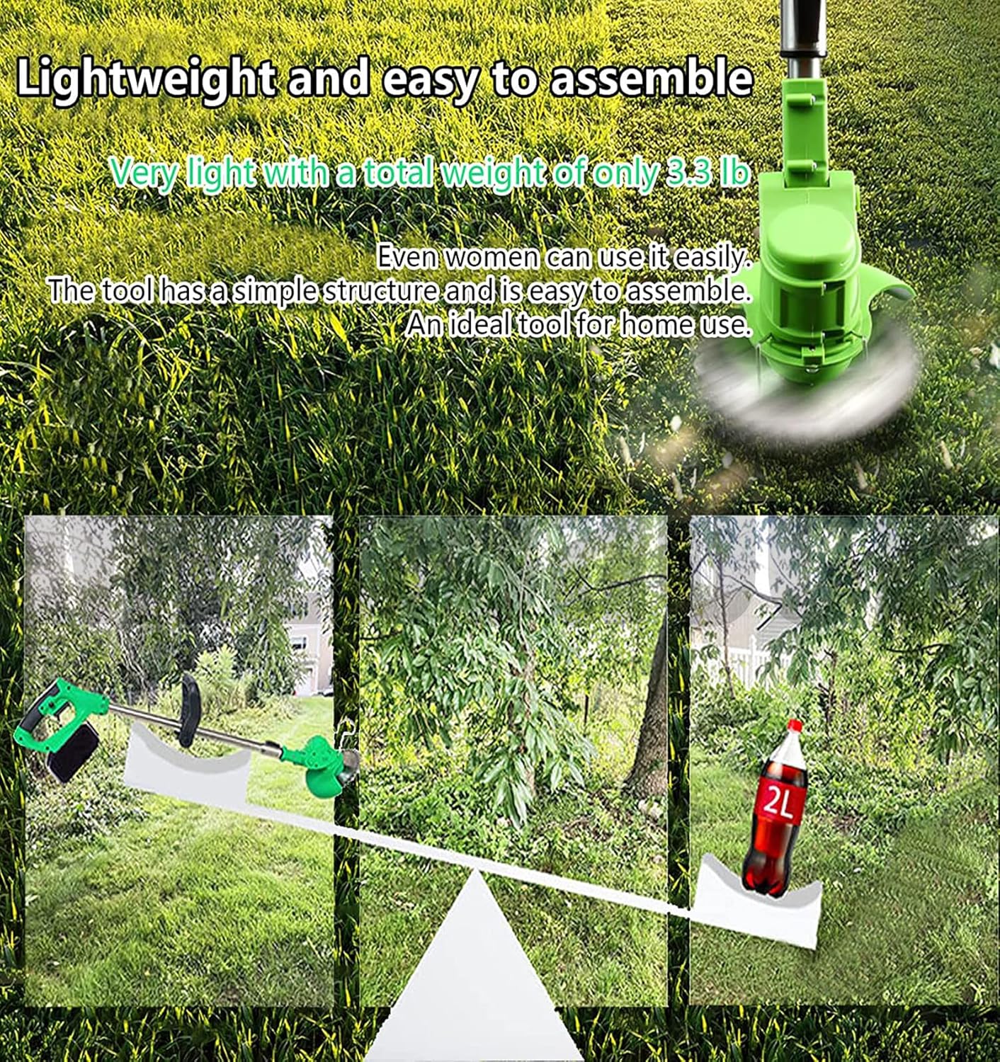 24V Electric Weed Wacker, Electric Cordless Weed Wacker Grass Trimmer Cordless with 2Pcs 2.0Ah Battery and Fast Charger, 10x Nylon Cutting Disc, 2 Types of Metal Cutting Disc