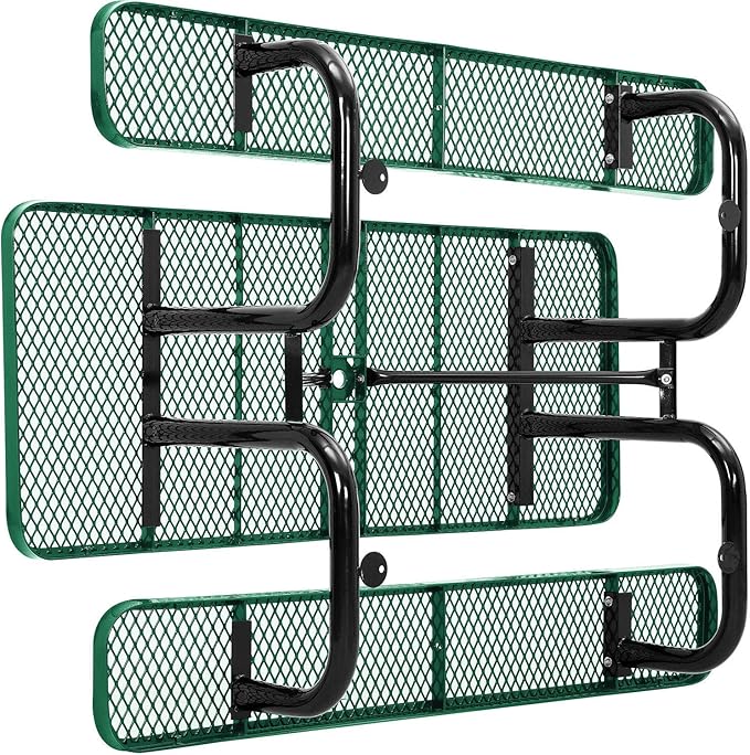 Global Industrial 6’L Rectangular Picnic Table, Expanded Metal, Green Thermoplastic Coating, Attached Benches, 1-1/2” Umbrella Pole Hole, Outdoor-Rated, 1000 lb Capacity, 72” x 30” Tabletop