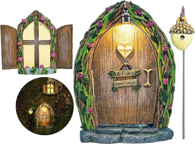 Opening Fairy Door and Window with Light, Fairy Doors for Trees Outdoor, Fairy Door, Fairy House Kit, Fairy Garden Decor, Fairy Doors, Fairy Garden Decor, Fairy Garden Decorations, Garden Fairy