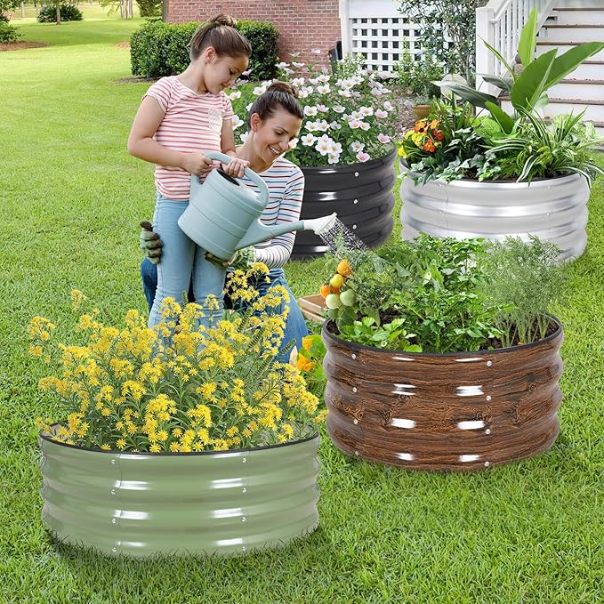 Galvanized Round Raised Garden Bed Outdoor-2Pack Raised Beds for Gardening| Metal Planter Box 2x2x1FT, Green