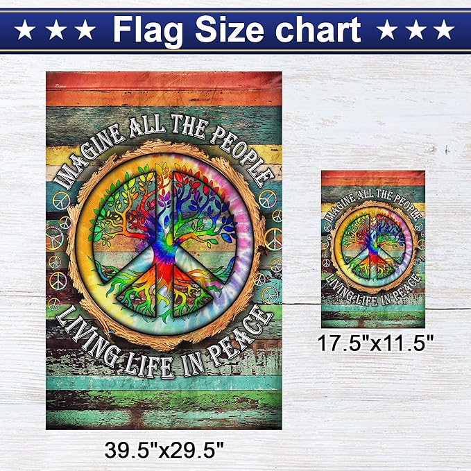FLAGWIX American Flag, Peace Sign Hippie Flag, Imagine All The People Living Life In Peace - 4th of July Decorations, Garden Flag 12x18 - USA Flags Premium Polyester, Decorative Indoor Outdoor Flag