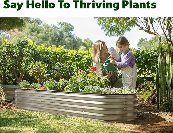 Galvanized Raised Garden Beds Outdoor // 8×2×1 ft Planter Raised Beds for Gardening, Vegetables, Flowers // Large Metal Garden Box (Silver) // Patented Tool-Free Design