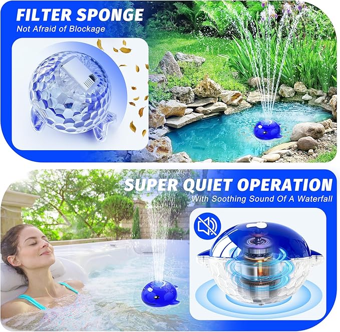 Floating Pool Fountain with Remote, Whale Pool Fountain with Lights, Rechargeable Pool Water Fountain, Above Ground Pool Fountain Waterfall, Swimming Pool Fountains for Inground Pool-1PC