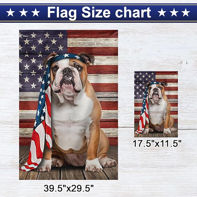 FLAGWIX English Bulldog House Flags, Dog Decor American Flag - 4th of July Decorations for Home, Yard, House Flag 30x40 - Patriotic Dog Decor, Double Sided, Heavy Duty Canvas Flag Indoor Outdoor
