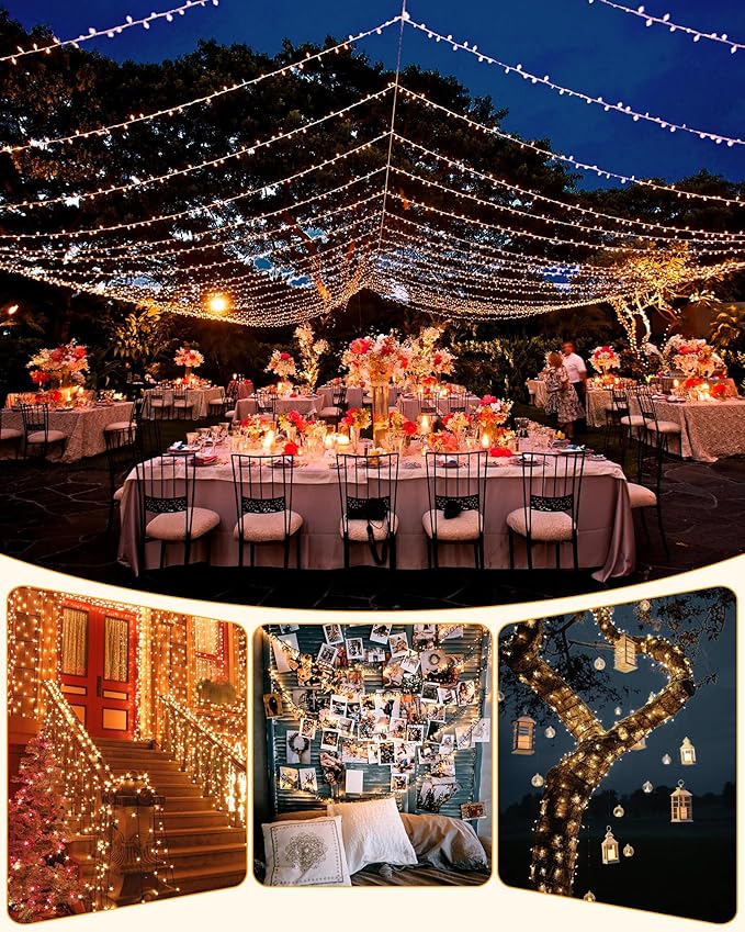 Brightown 2 Pack Solar String Lights for Outside, 92Ft 240 LED Solar Lights Outdoor Waterproof with 8 Modes, Solar Outdoor String Light for Patio Yard Tree Garden Party Decorations, Warm White