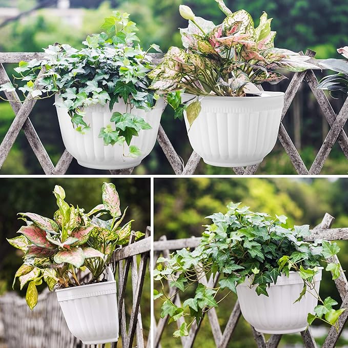 ORIMERC 6 Pack 10 inch Large White Wall Planter Pots Vertical Living Wall Hanging Planters Wall Mounted Planter Holder with Drainage Hole for Indoor Outdoor Plants Wall Decor with Hooks/Screws