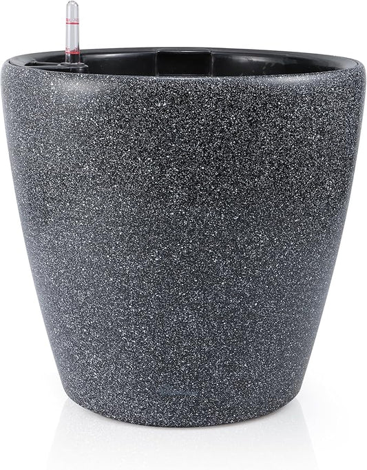 Dexceder 18x17 Self Watering Planter with Wheels Indoor Outdoor, Inner Pot Design, Thickened Large Floor Standing Flower Plant Pot with Water Level Indicator (Stone Matte)