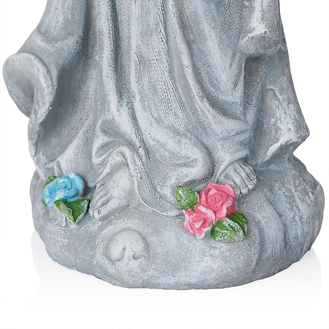 Alpine Corporation MCC832 Angel with Yellow Flower Wreath Statue, Meaningful Décor for Garden, Patio, & Lawn, 29" H, Multicolor